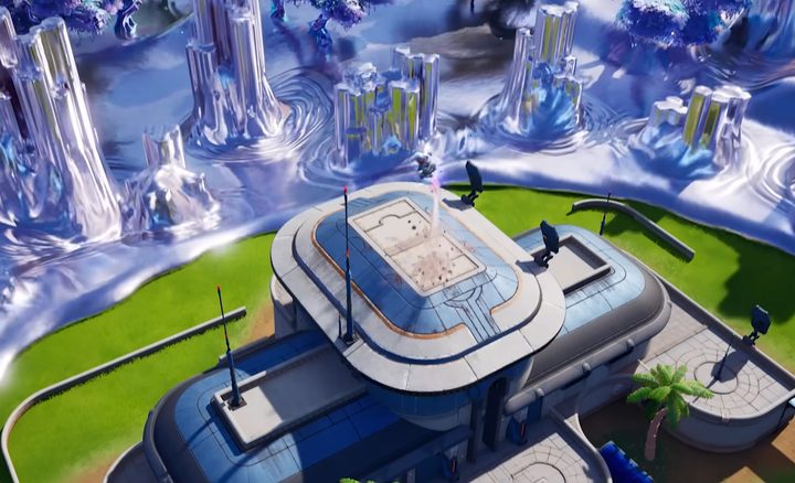 Building surrounded by chrome in Fortnite.