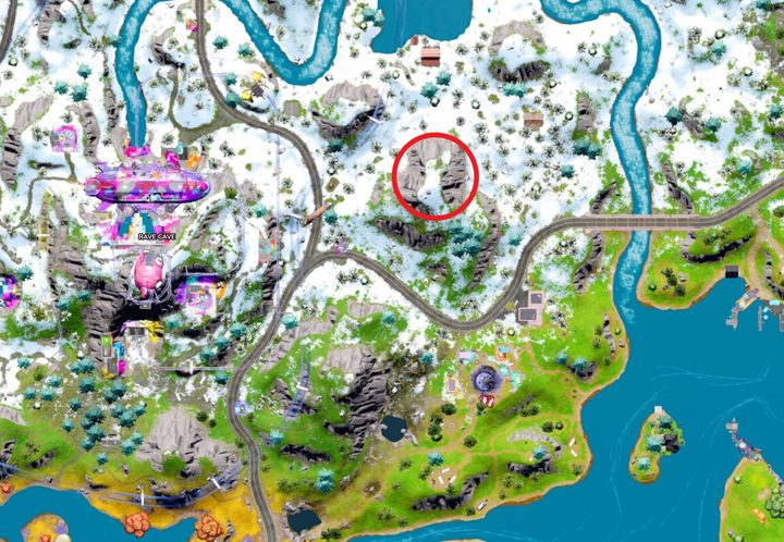 Map of mountain in Fortnite.