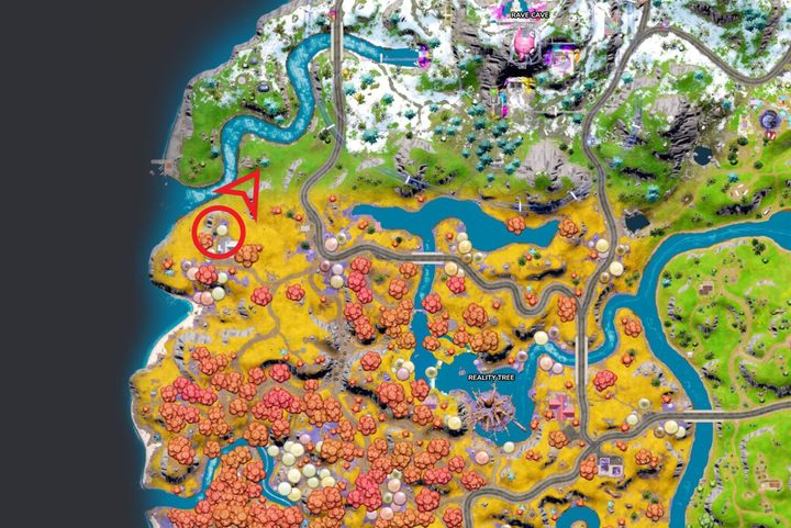 Map of zipline location in Fortnite.