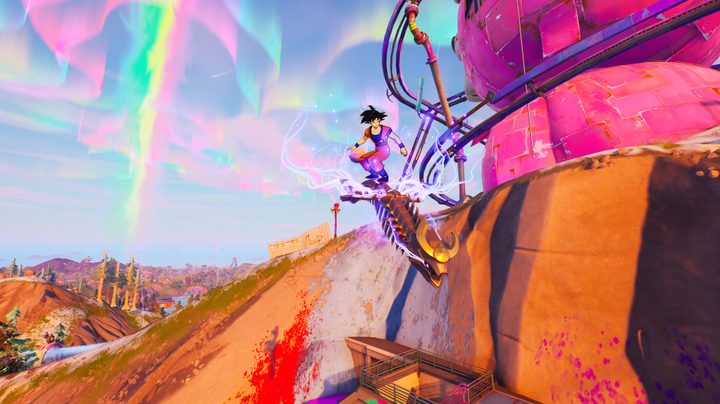 Goku on glider in Fortnite.