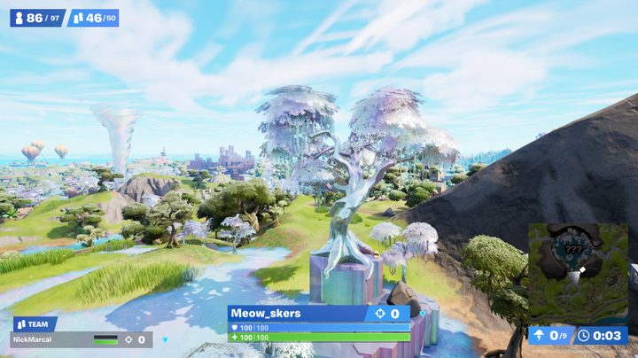 A massive Chrome Tree in Fortnite.