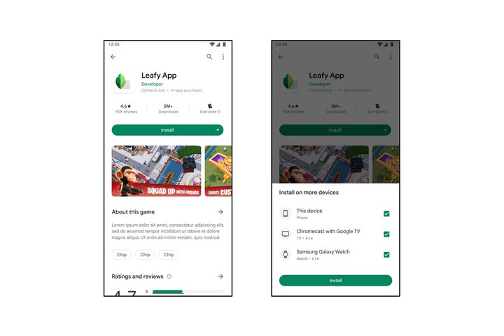 Google Play Store remote install app on other non-phone devices.