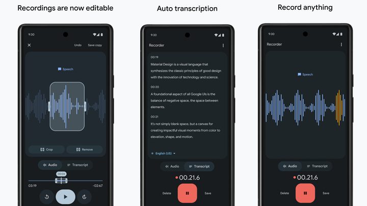 Google voice recorder screenshots