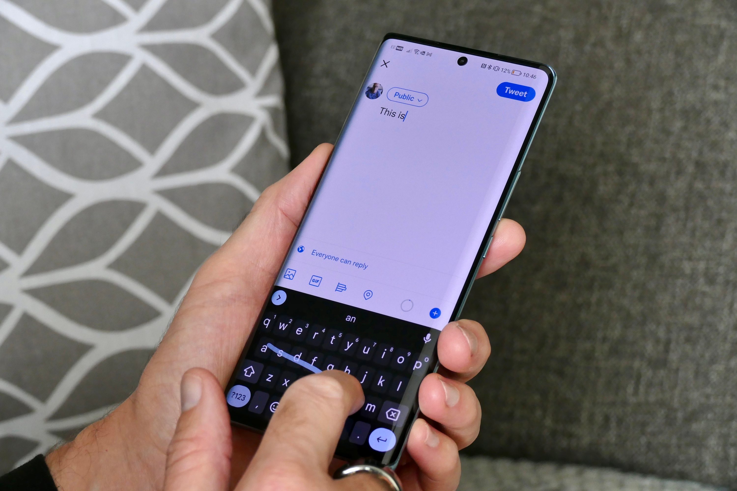 Typing on the Honor 70.
