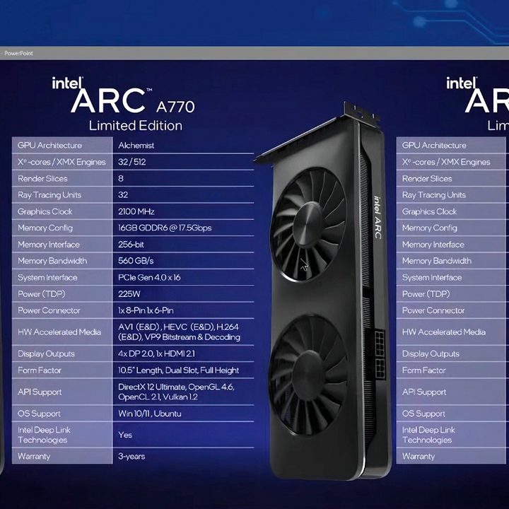 Intel Arc A770 and A750 specification sheet.