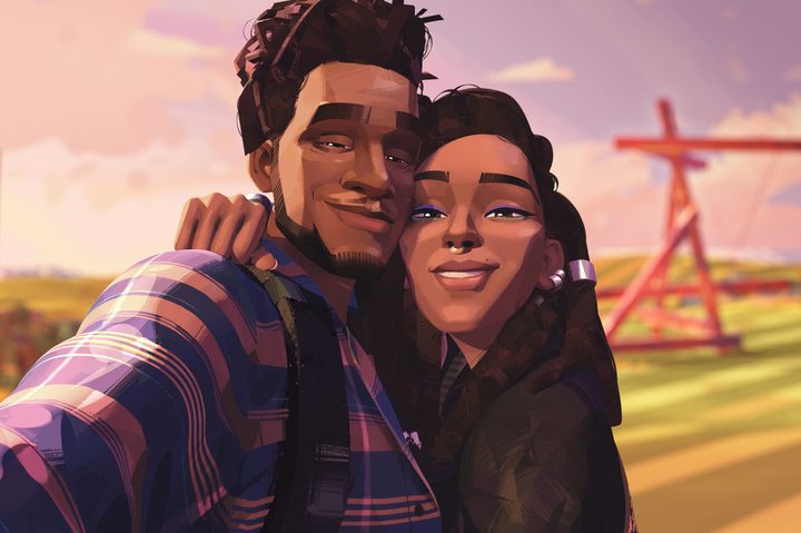 Jabari and Meadow pose for a selfie together in Netflix's Entergalactic.
