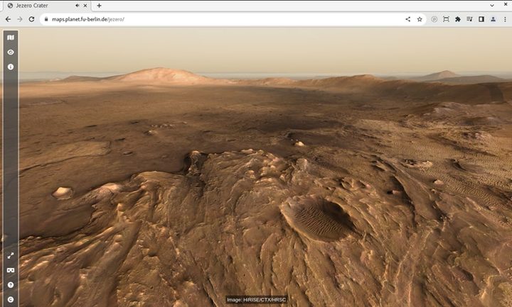 Virtual view from top of the western delta into the crater.