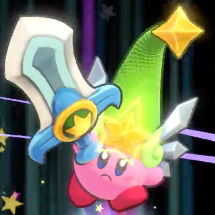 Kirby wields a sword in Kirby's Return to Dreamland Deluxe.