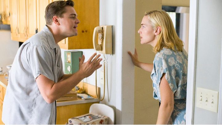 Frank and April Wheeler having a screaming match in their kitchen in the 2008 film Revolutionary Road.