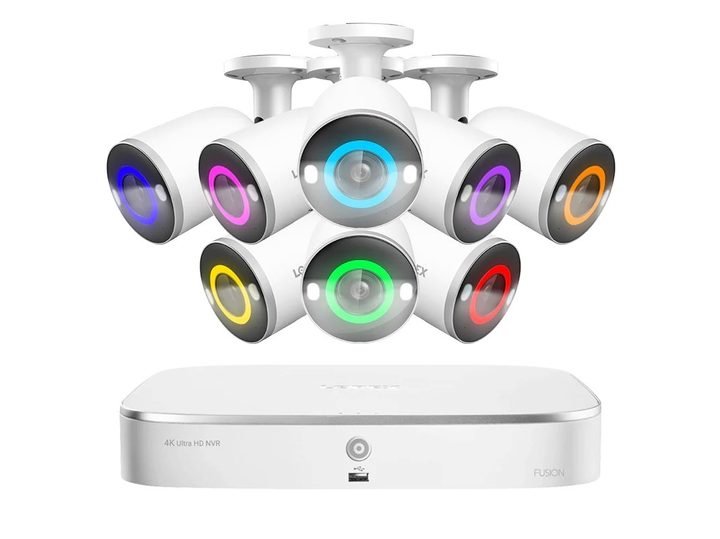 Lorex Fusion 4K 16-channel home security system with color customizable lights.