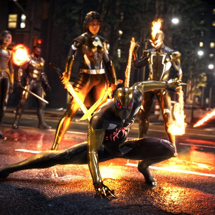 Spider-Man lands in front of other heroes in Marvel's Midnight Suns.