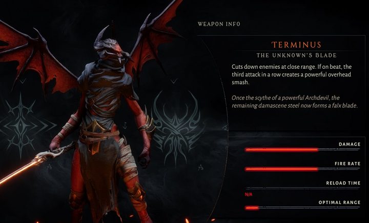 A player holding Terminus in Metal: Hellsinger.