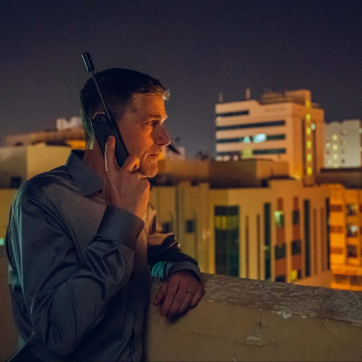 Matthew Fox on the phone in a scene from Last Light.