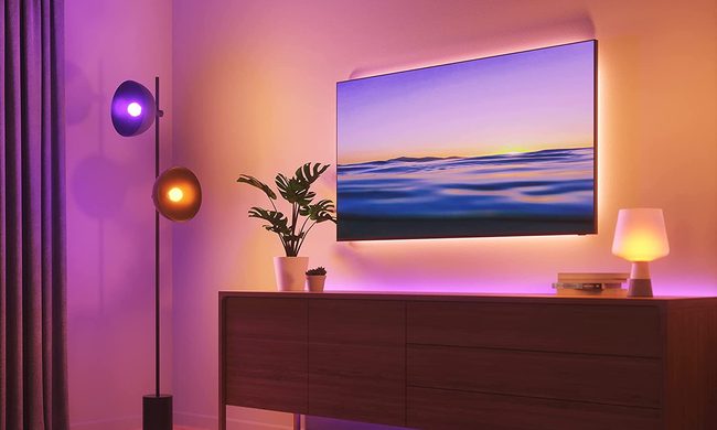 Nanoleaf Essentials A19 3-Pack of bulbs in living room.