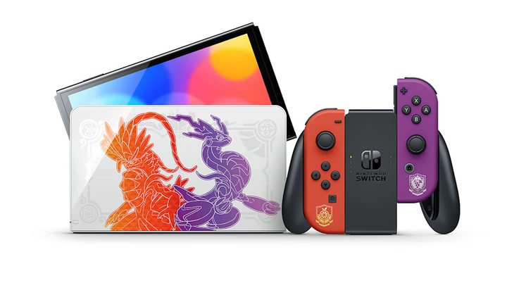A Nintendo Switch OLED Pokémon Scarlet and Violet.