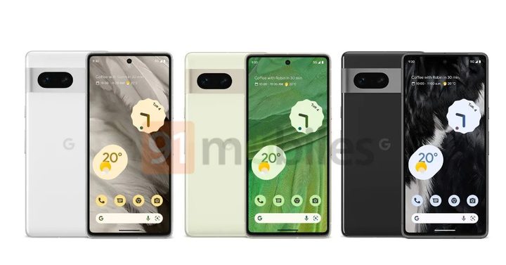 Leaked images of the Pixel 7 in all three colorways.