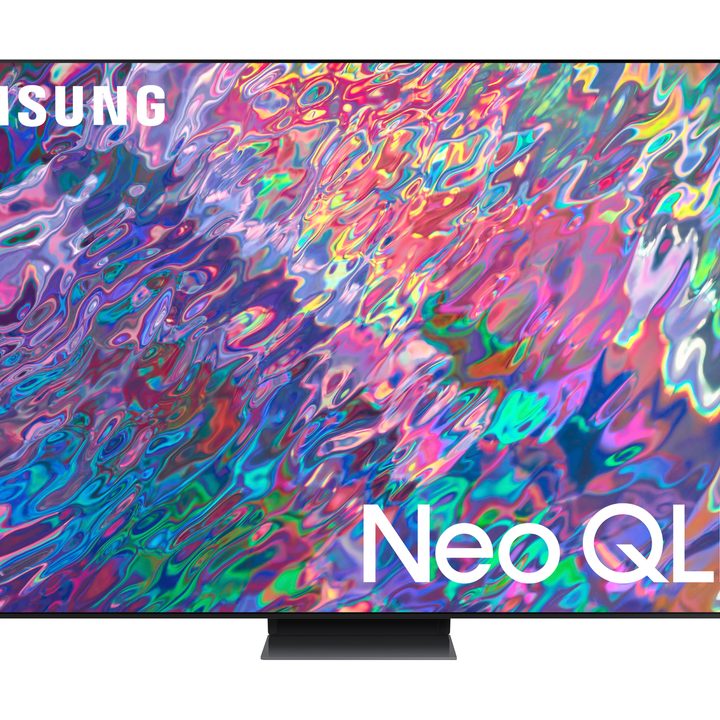 Samsung 98-inch Neo QLED TV press image with color image on the screen.