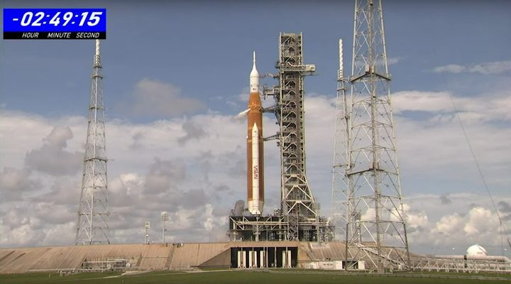 NASA's Space Launch System rocket on the launch pad at NASA's Kennedy Space Center in Florida on Saturday, September 3.