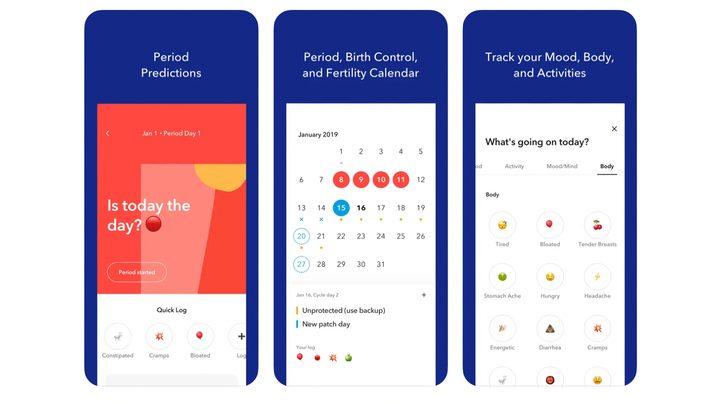 Spot On Period tracker layout