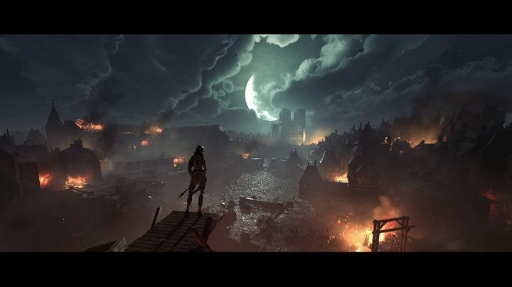 Aegis standing over a burning city.