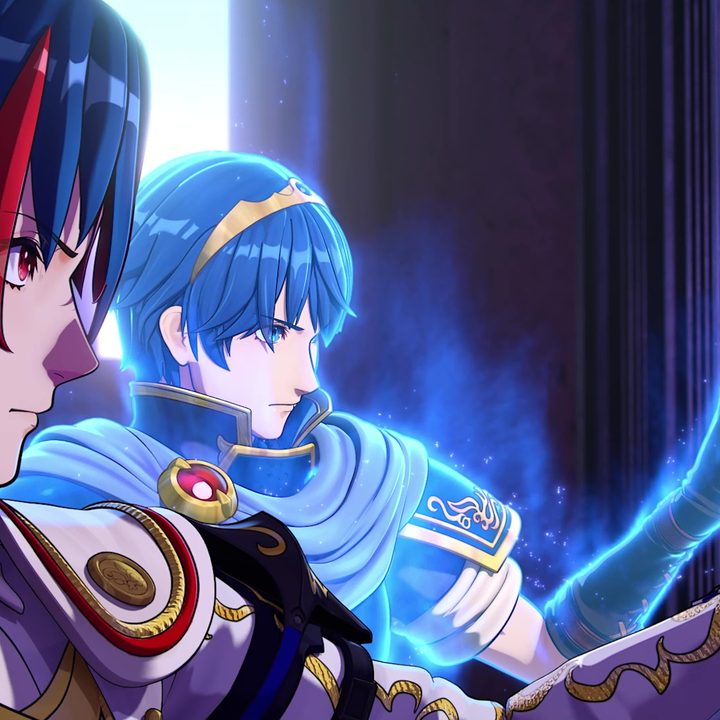 Alear and Marth open a door in Fire Emblem Engage.