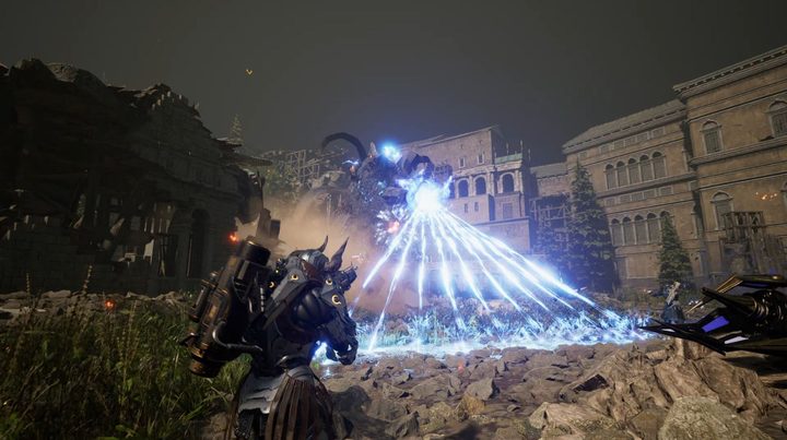 A robot shoots lasers at the player in The First Descendant.