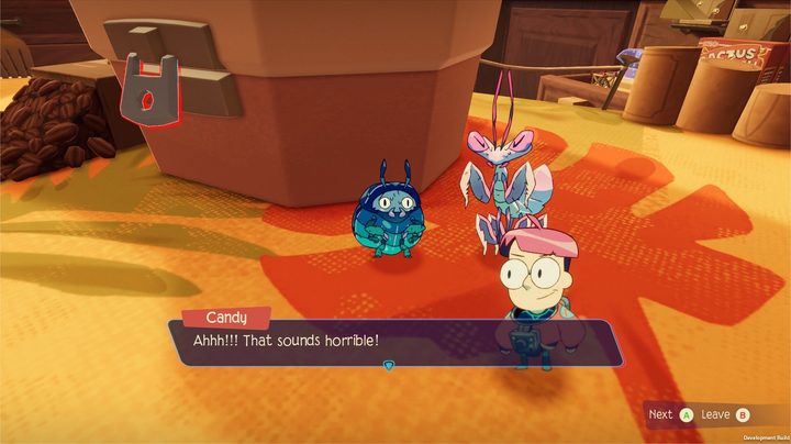 Milo talking to an NPC in Tinykin.