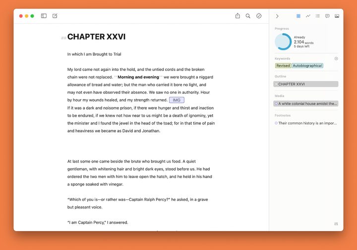 The Ulysses mac app showing a page of written text.
