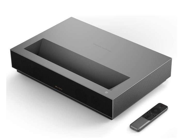 WEMAX Nova 4K UHD ultra-short-throw laser projector with remote.