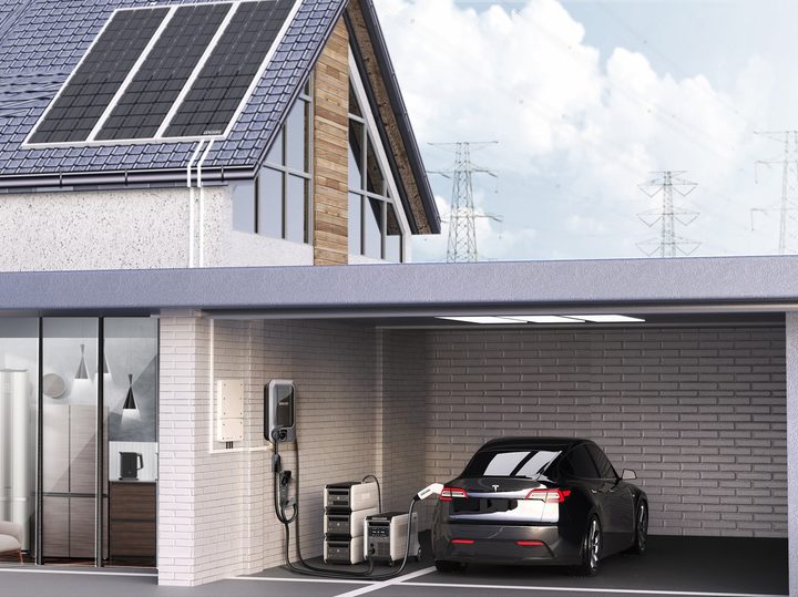 Zendure SuperBase V power station EV charging in the garage.