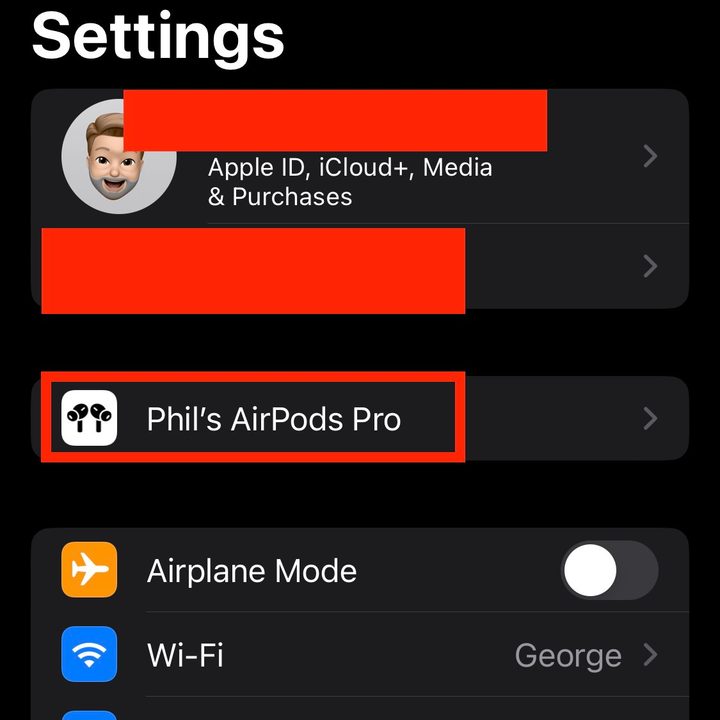 The AirPods Pro settings screen on an iPhone.