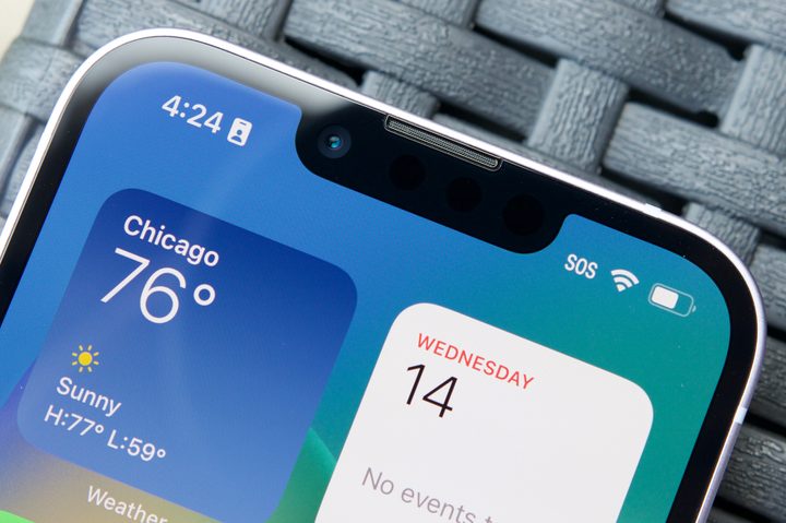 The notch and front-facing camera on the iPhone 14.