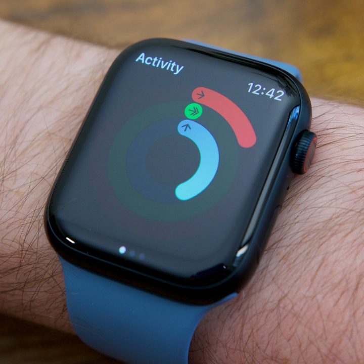 An Apple Watch Series 8 running the Activity app.