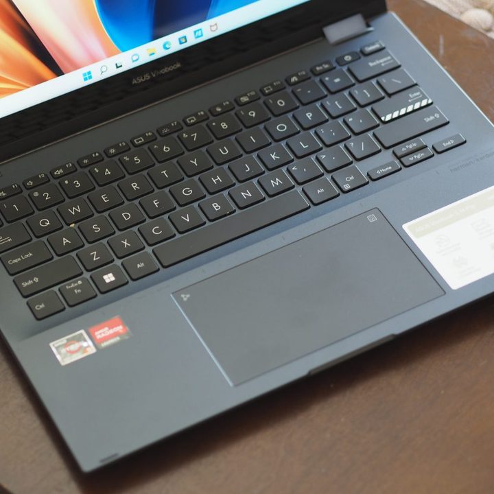 Asus Vivobook S 14 Flip top down view showing keyboard and touchpad.