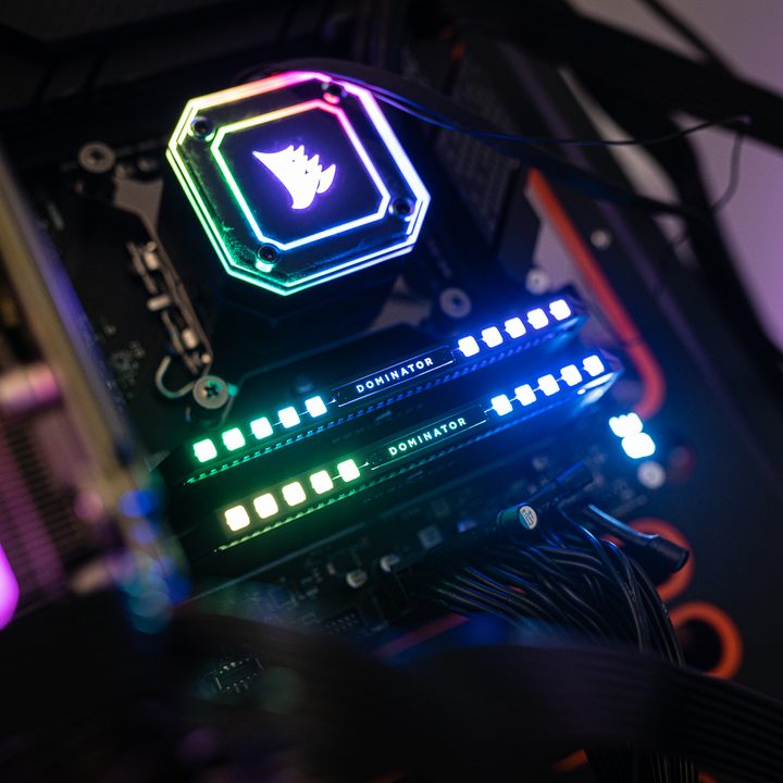 Corsair Dominator Platinum memory installed in a PC.
