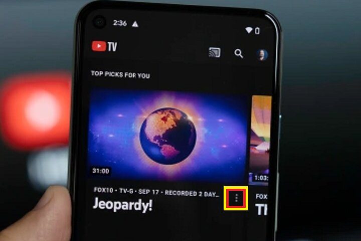 Three-dot menu on YouTube TV.