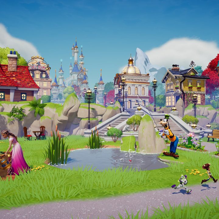 A town landscape appears in Disney Dreamlight Valley.