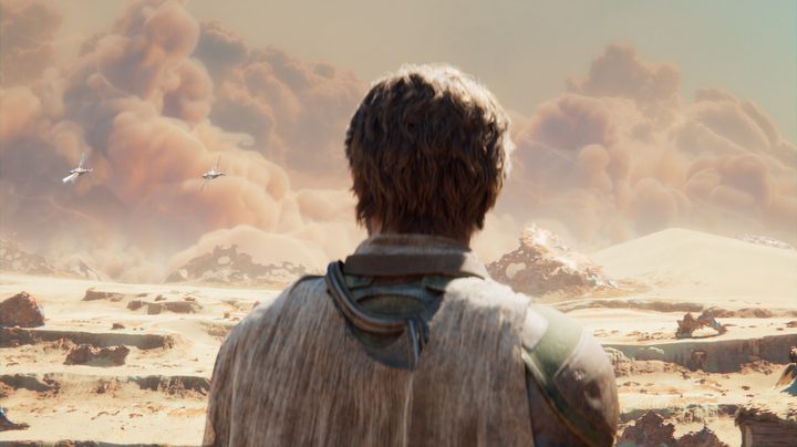 A massive dust storm on an alien planet.