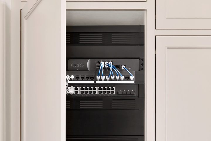 The Eero PoE Gateway installed in a cabinet.