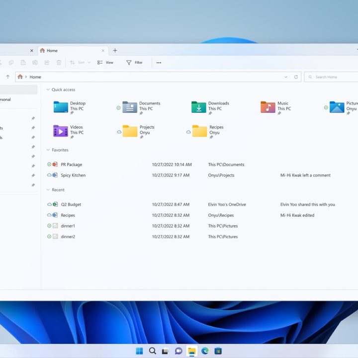The redesigned File Explorer home page for Windows 11.