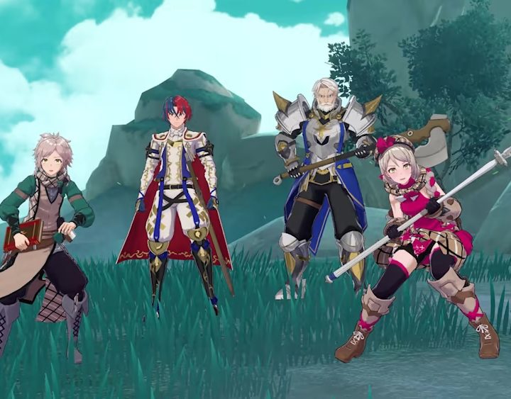 Fire Emblem engage characters stand in a field.