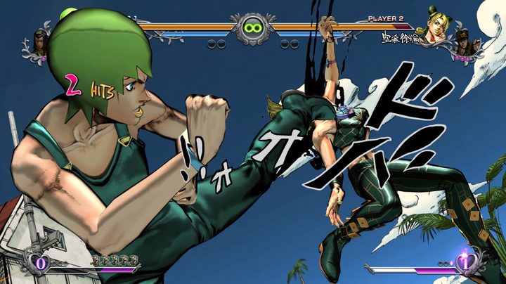 Foo Fighters kicking Jolyene Kujo in JoJo's Bizarre Adventure: All-Star Battle R.