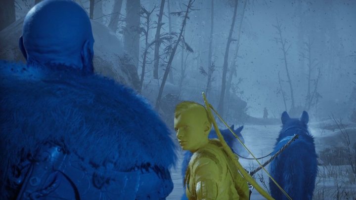 Image of Kratos and Atreus showcasing God of War Ragnarok's high contrast mode feature.