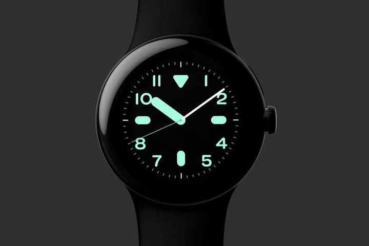 Render of the Google Pixel Watch, showcasing its gargantuan bezels.