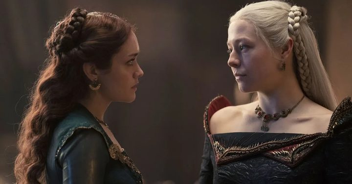 Alicent and Rhaenyra look at each other in House of the Dragon.