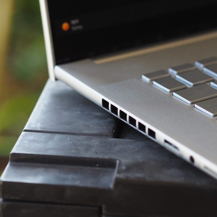 HP Envy 16 side view showing ports and vents.