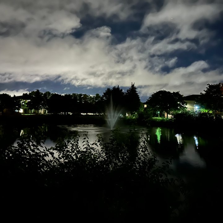 Photo of a pond at night, taken with the iPhone 14 Pro.