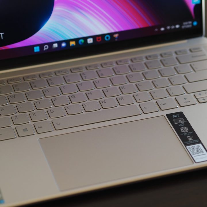 Lenovo Slim 9i top down view showing keyboard and touchpad.