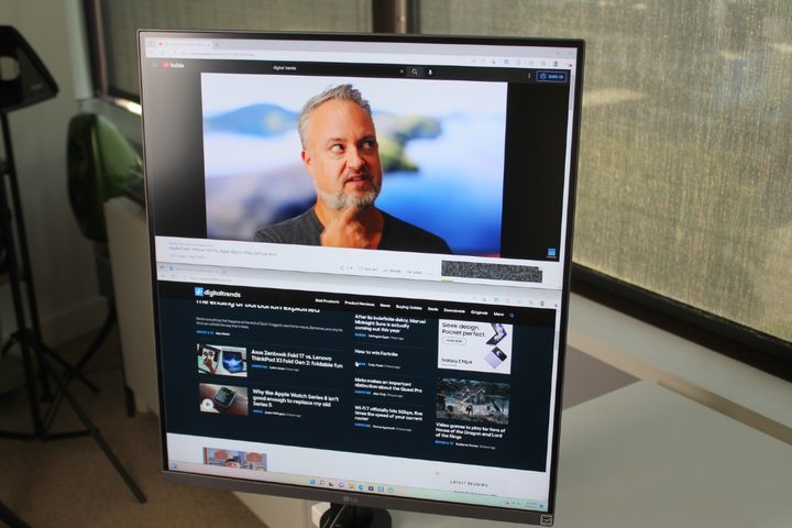 The LG DualUp monitor with two windows stacked.