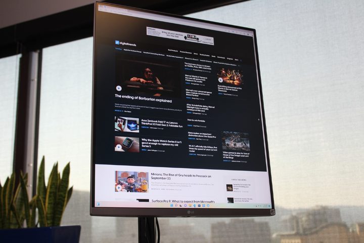 The LG DualUp monitor in front of a window.